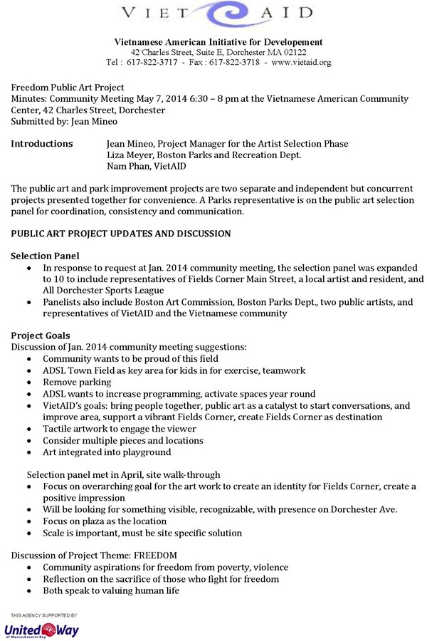 2014 05 07 Community Meeting Minutes VietAID
