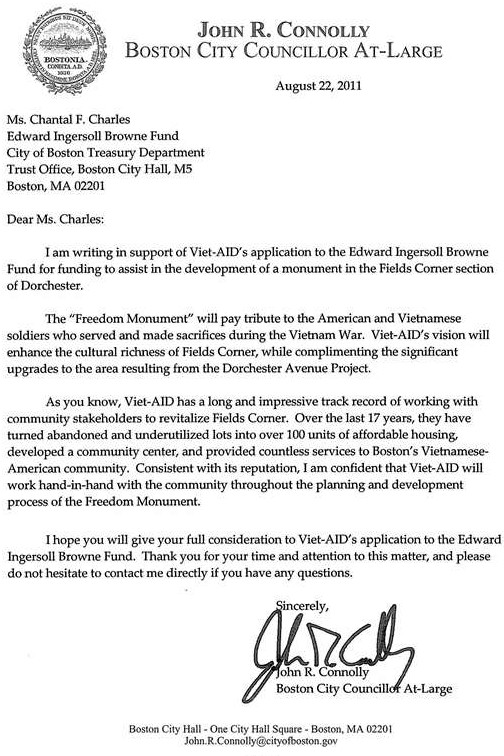 Letter of Support from Councilor John R. Connolly – VietAID